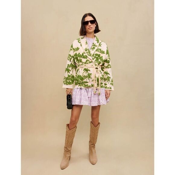 Maje Maloas Imprime Macrame Aloha Beige Belted Cardigan Jacket NEW - Picture 1 of 11